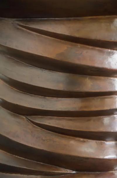 Robert Kuo Contemporary Jie Design Demi Lune Table in Antiqued Copper by Robert Kuo