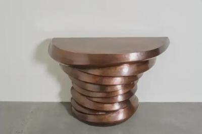 Robert Kuo Contemporary Jie Design Demi Lune Table in Antiqued Copper by Robert Kuo