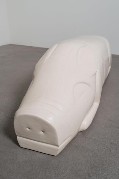 Robert Kuo Contemporary Lacquered Repouss Pig Seat in Cream Lacquer by Robert Kuo