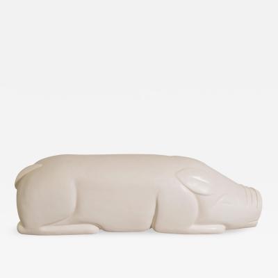 Robert Kuo Contemporary Lacquered Repouss Pig Seat in Cream Lacquer by Robert Kuo