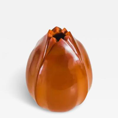 Robert Kuo Contemporary Large Lotus Bud Shape Vase in Mila Peking Glass by Robert Kuo