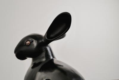 Robert Kuo Contemporary Large Rabbit Sculpture in Black Lacquer by Robert Kuo Limited