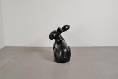 Robert Kuo Contemporary Large Rabbit Sculpture in Black Lacquer by Robert Kuo Limited