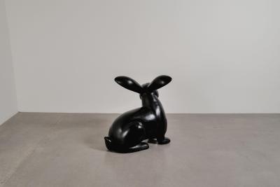 Robert Kuo Contemporary Large Rabbit Sculpture in Black Lacquer by Robert Kuo Limited