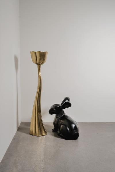Robert Kuo Contemporary Large Rabbit Sculpture in Black Lacquer by Robert Kuo Limited