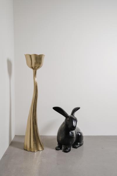 Robert Kuo Contemporary Large Rabbit Sculpture in Black Lacquer by Robert Kuo Limited