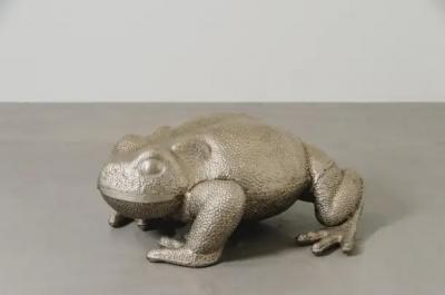 Robert Kuo Contemporary Large Repouss Toad Sculpture in White Bronze by Robert Kuo