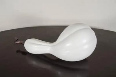 Robert Kuo Contemporary Long Han Gourd Sculpture in Cream Lacquer and Copper by Robert Kuo
