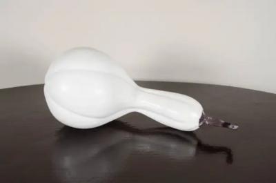 Robert Kuo Contemporary Long Han Gourd Sculpture in Cream Lacquer and Copper by Robert Kuo