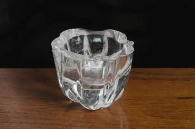 Robert Kuo Contemporary Lotus Pod Bowl in Hand Carved Crystal by Robert Kuo