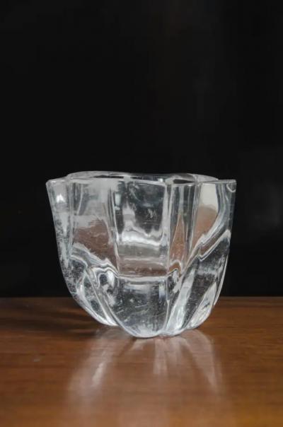 Robert Kuo Contemporary Lotus Pod Bowl in Hand Carved Crystal by Robert Kuo