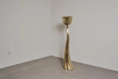 Robert Kuo Contemporary Lotus Pod Torchiere in Repouss Brass by Robert Kuo Limited