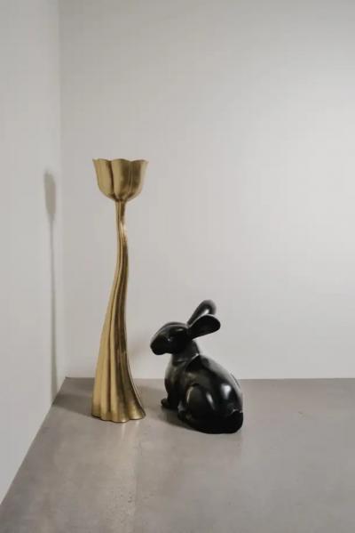 Robert Kuo Contemporary Lotus Pod Torchiere in Repouss Brass by Robert Kuo Limited