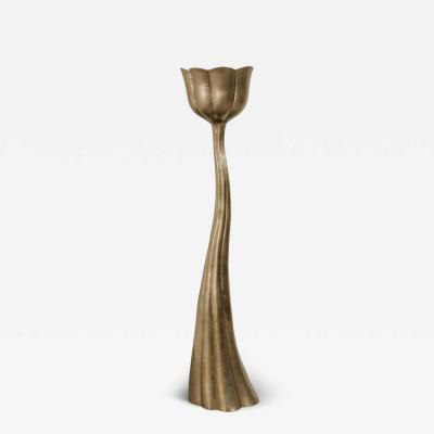 Robert Kuo Contemporary Lotus Pod Torchiere in Repouss Brass by Robert Kuo Limited