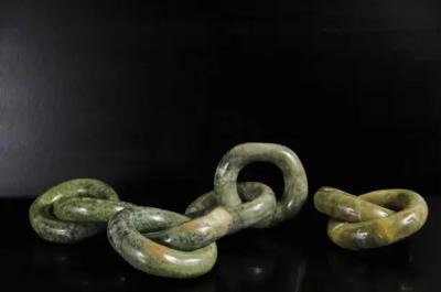 Robert Kuo Contemporary Nephrite Jade Double Ring Link Sculpture by Robert Kuo