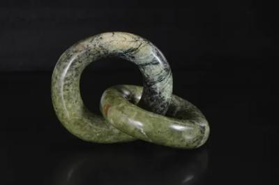 Robert Kuo Contemporary Nephrite Jade Double Ring Link Sculpture by Robert Kuo
