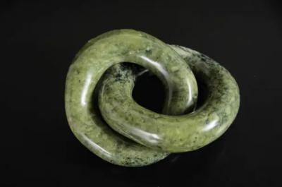 Robert Kuo Contemporary Nephrite Jade Double Ring Link Sculpture by Robert Kuo