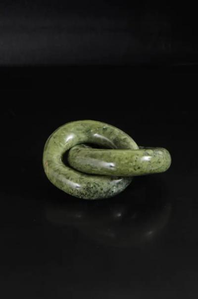 Robert Kuo Contemporary Nephrite Jade Double Ring Link Sculpture by Robert Kuo