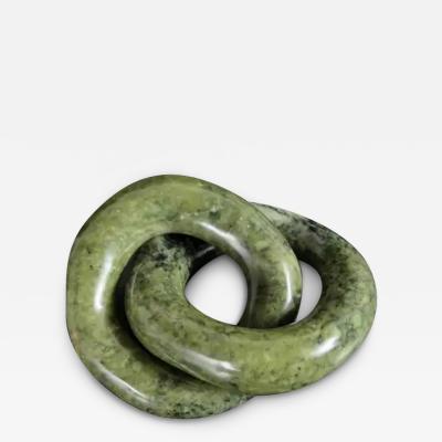 Robert Kuo Contemporary Nephrite Jade Double Ring Link Sculpture by Robert Kuo
