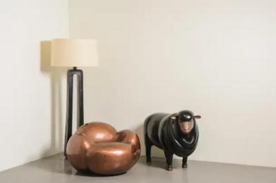 Robert Kuo Contemporary O Floor Lamp in Black Lacquer by Robert Kuo Limited Edition