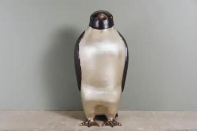 Robert Kuo Contemporary Penguin Sculpture in Copper and White Bronze by Robert Kuo