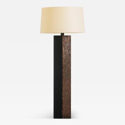 Robert Kuo Contemporary Pleats Design Floor Lamp in Copper and Black Lacquer by Robert Kuo