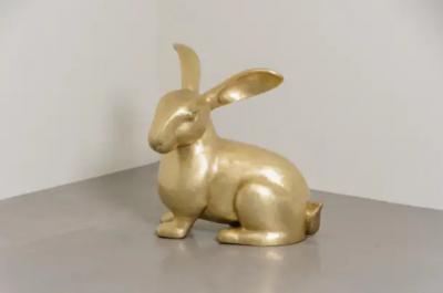 Robert Kuo Contemporary Rabbit Sculpture in Brass by Robert Kuo Hand Repouss Limited