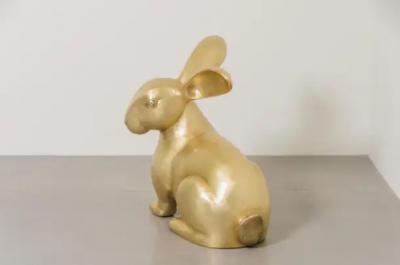 Robert Kuo Contemporary Rabbit Sculpture in Brass by Robert Kuo Hand Repouss Limited