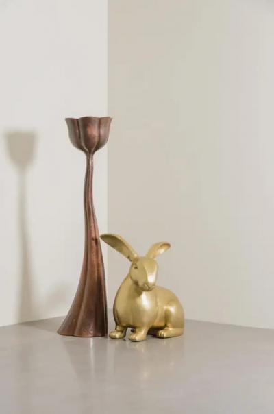 Robert Kuo Contemporary Rabbit Sculpture in Brass by Robert Kuo Hand Repouss Limited
