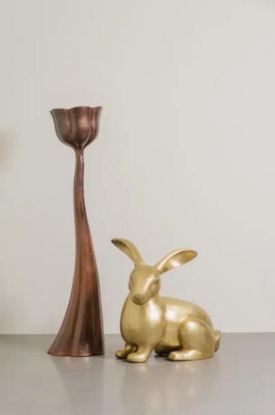 Robert Kuo Contemporary Rabbit Sculpture in Brass by Robert Kuo Hand Repouss Limited