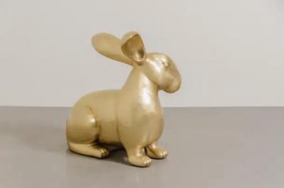 Robert Kuo Contemporary Rabbit Sculpture in Brass by Robert Kuo Hand Repouss Limited