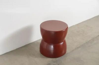 Robert Kuo Contemporary Red Bean Lacquer Low Empire Drumstool by Robert Kuo