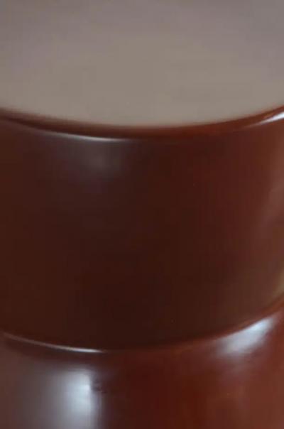Robert Kuo Contemporary Red Bean Lacquer Low Empire Drumstool by Robert Kuo