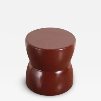 Robert Kuo Contemporary Red Bean Lacquer Low Empire Drumstool by Robert Kuo