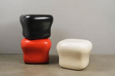 Robert Kuo Contemporary Red Lacquer Cushion Drumstool by Robert Kuo Limited Edition