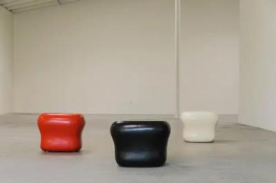 Robert Kuo Contemporary Red Lacquer Cushion Drumstool by Robert Kuo Limited Edition