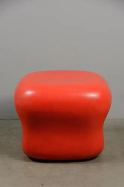 Robert Kuo Contemporary Red Lacquer Cushion Drumstool by Robert Kuo Limited Edition