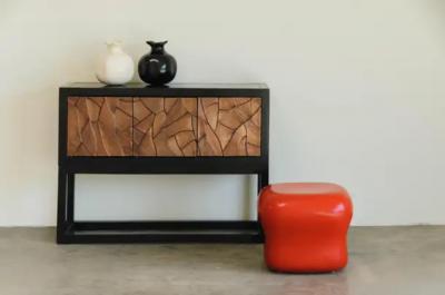 Robert Kuo Contemporary Red Lacquer Cushion Drumstool by Robert Kuo Limited Edition