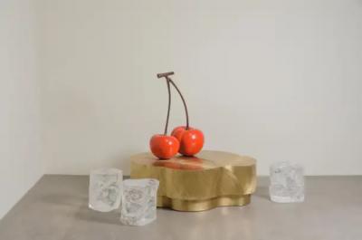 Robert Kuo Contemporary Red Lacquer and Copper Cherries Sculpture by Robert Kuo Limited
