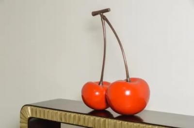 Robert Kuo Contemporary Red Lacquer and Copper Cherries Sculpture by Robert Kuo Limited