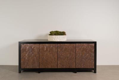 Robert Kuo Contemporary Repouss Antiqued Copper Kuai Design 4 Door Buffet by Robert Kuo
