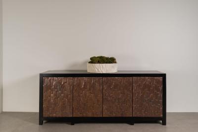Robert Kuo Contemporary Repouss Antiqued Copper Kuai Design 4 Door Buffet by Robert Kuo
