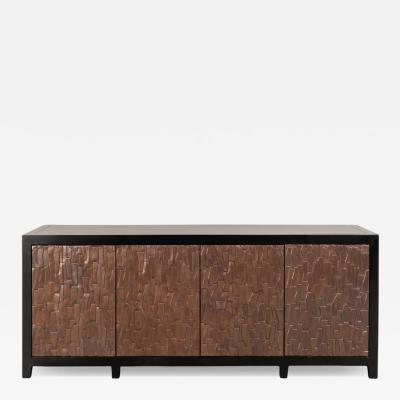 Robert Kuo Contemporary Repouss Antiqued Copper Kuai Design 4 Door Buffet by Robert Kuo