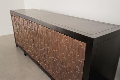 Robert Kuo Contemporary Repouss Antiqued Copper Kuai Design 4 Door Buffet by Robert Kuo