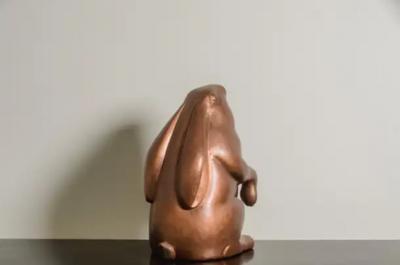 Robert Kuo Contemporary Repouss Antiqued Copper Sitting Rabbit Sculpture by Robert Kuo