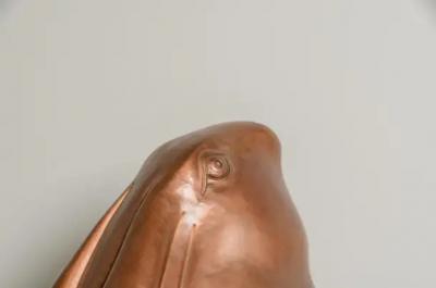 Robert Kuo Contemporary Repouss Antiqued Copper Sitting Rabbit Sculpture by Robert Kuo