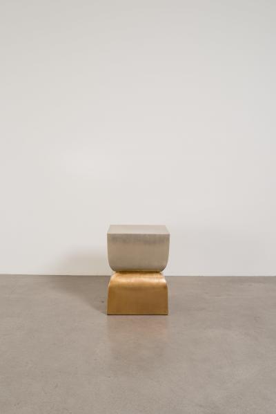 Robert Kuo Contemporary Repouss Brass and White Bronze Fang Duo Side Table by Robert Kuo