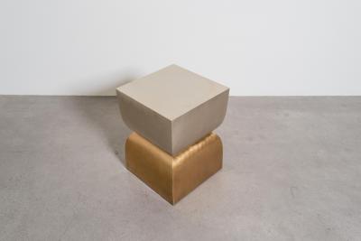 Robert Kuo Contemporary Repouss Brass and White Bronze Fang Duo Side Table by Robert Kuo