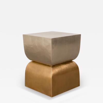Robert Kuo Contemporary Repouss Brass and White Bronze Fang Duo Side Table by Robert Kuo