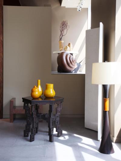 Robert Kuo Contemporary Repouss Hexagonal Table in Antiqued Copper by Robert Kuo